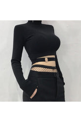 Black Long Sleeve Goth Crop Top, Default Title.