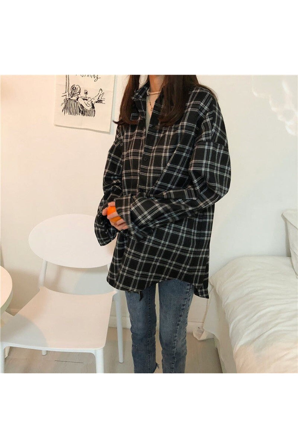 Long Sleeve Plaid Blouse