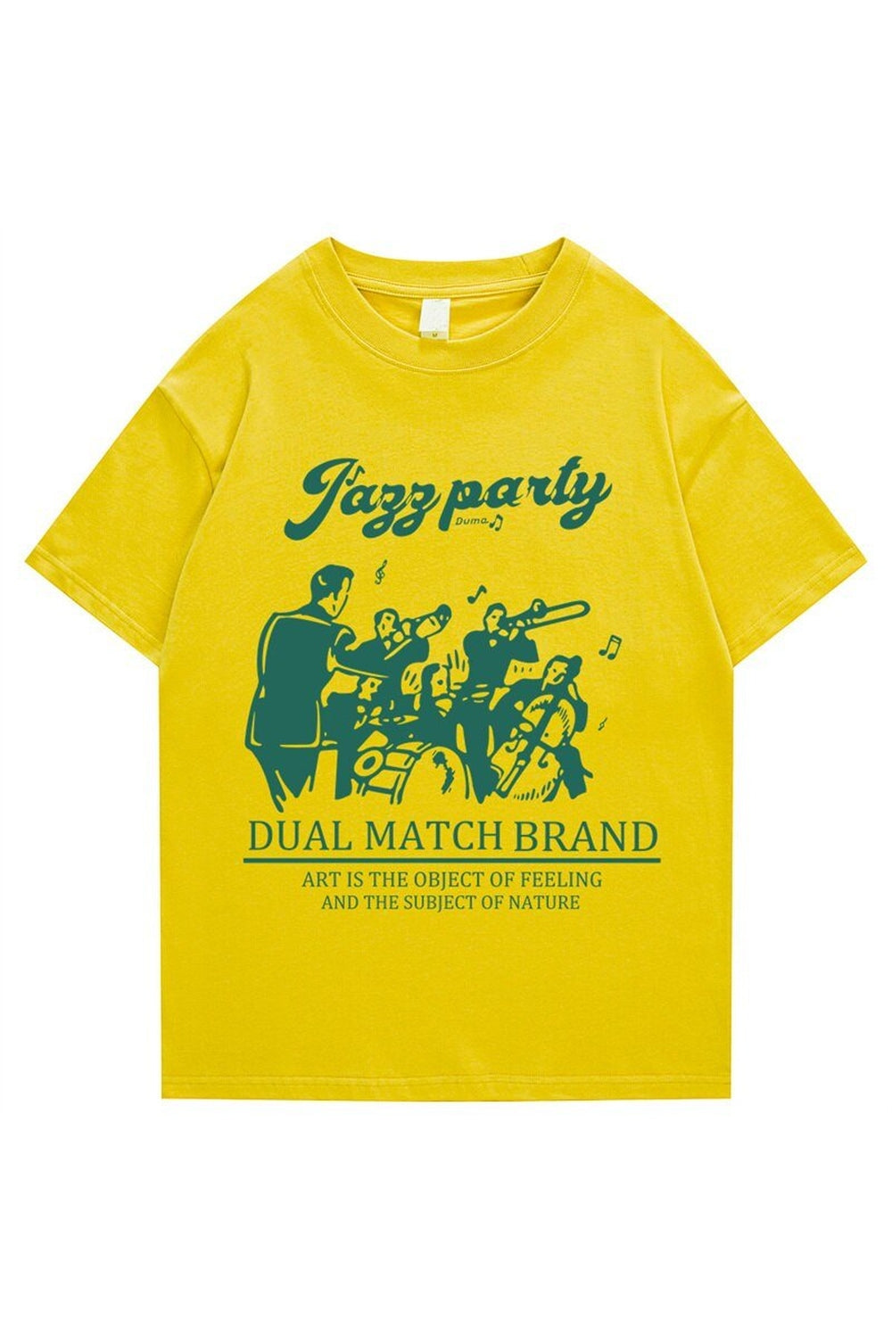 Vintage yellow Loose retro printed T-shirt, vibrant design.