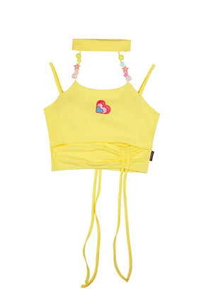 Yellow Love Beaded Halter Y2K Crop Top, chic.