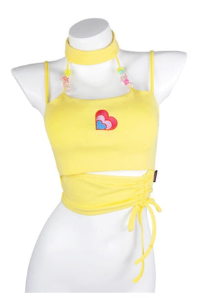 Yellow Love Beaded Halter Y2K Crop Top, chic.