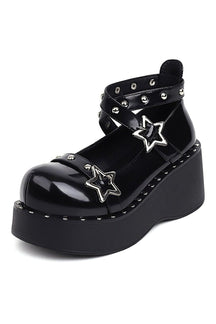 Black Mary Janes Wedges Shoes for women.