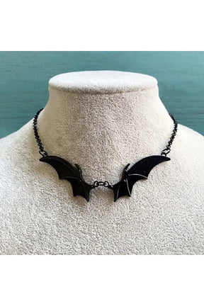 Black Midnight Bat Wing Necklace: Gothic elegance.