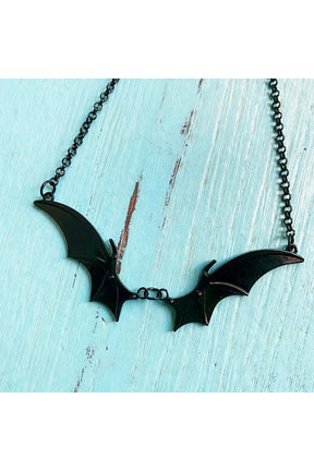 Silver Midnight Bat Wing Necklace, elegantly unique.