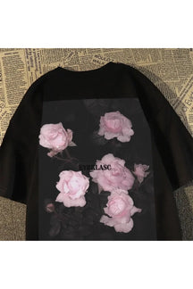 Stylish Midnight Bloom Graphic T-Shirt in black.