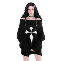 "Chic black Midnight Cross Sweater exudes elegance."