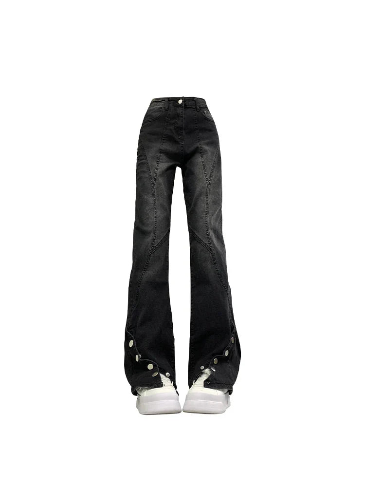 Midnight Flare Snap Jeans in Picture Color, stylish.