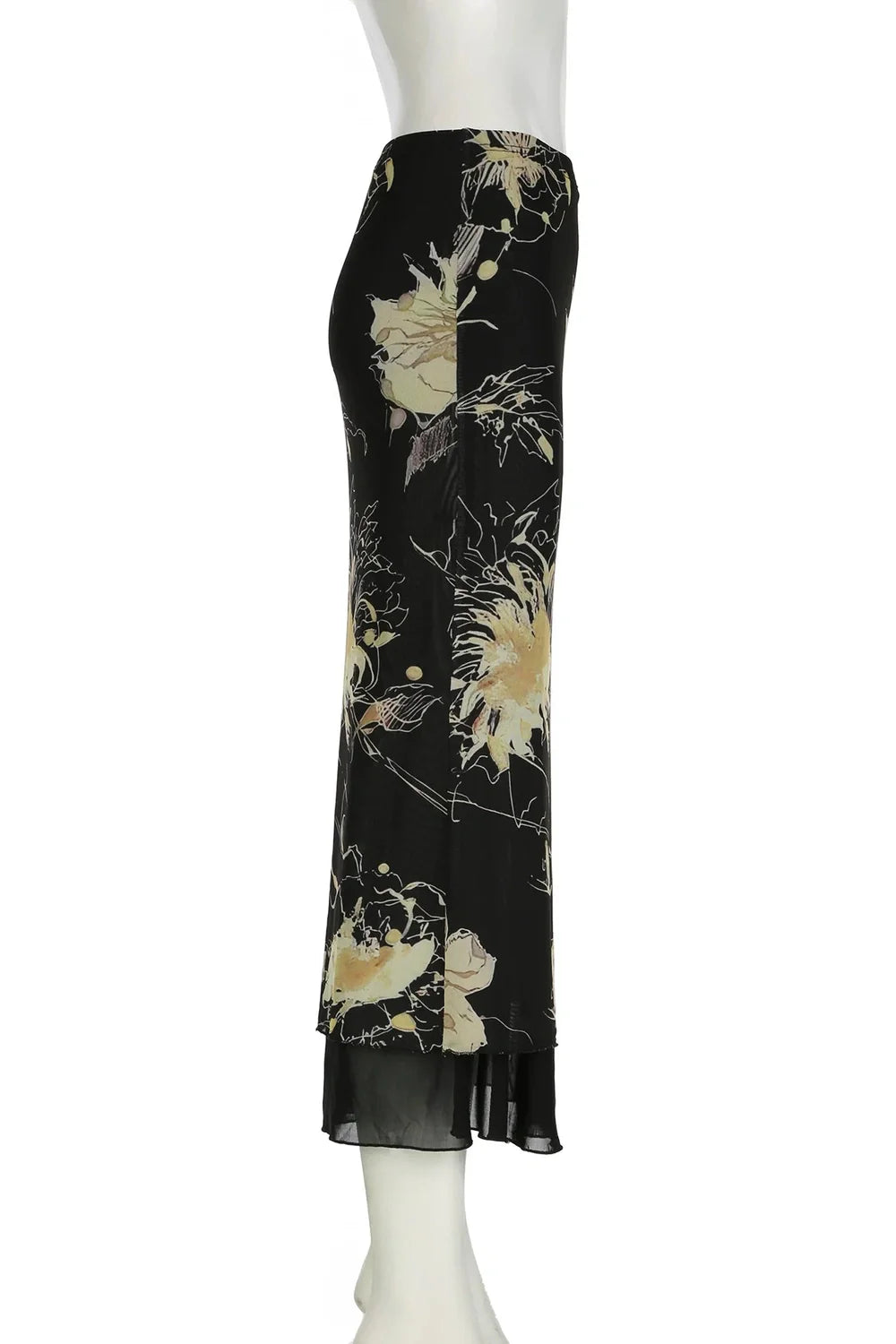 Elegant black Midnight Floral Maxi Skirt with flair.