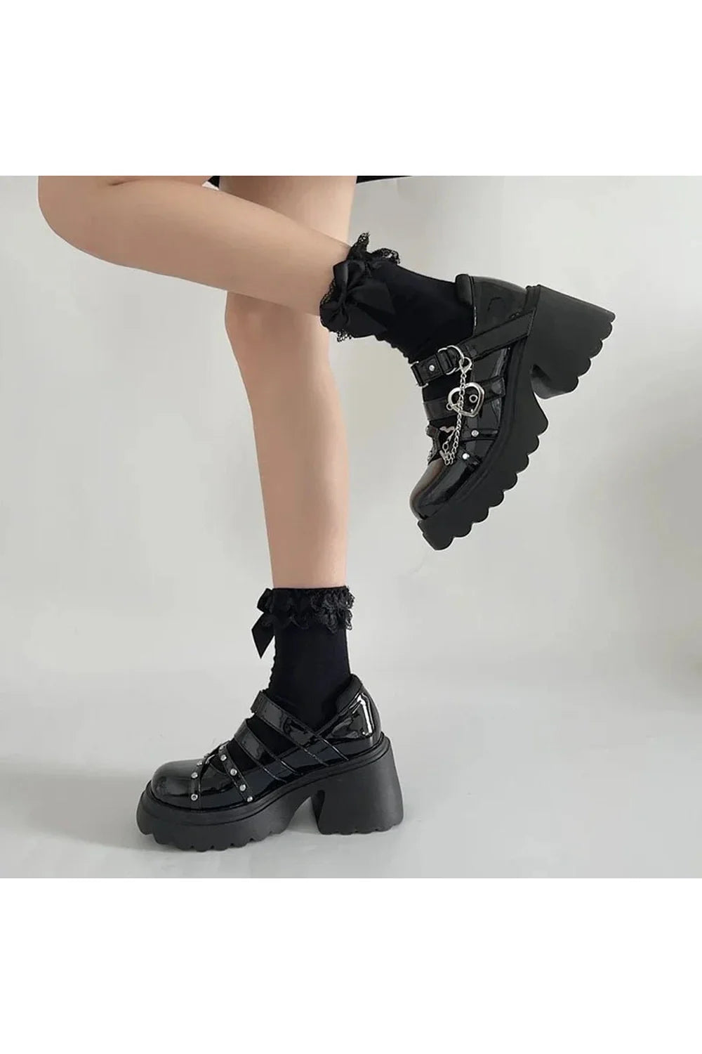 Midnight Heart Chain Platform Shoes