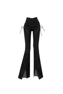 Black lace-up flare jeans for Fall.