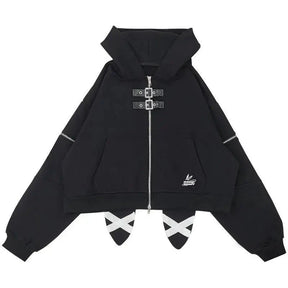 Stylish Midnight Rebel Buckle Hoodie in Black.