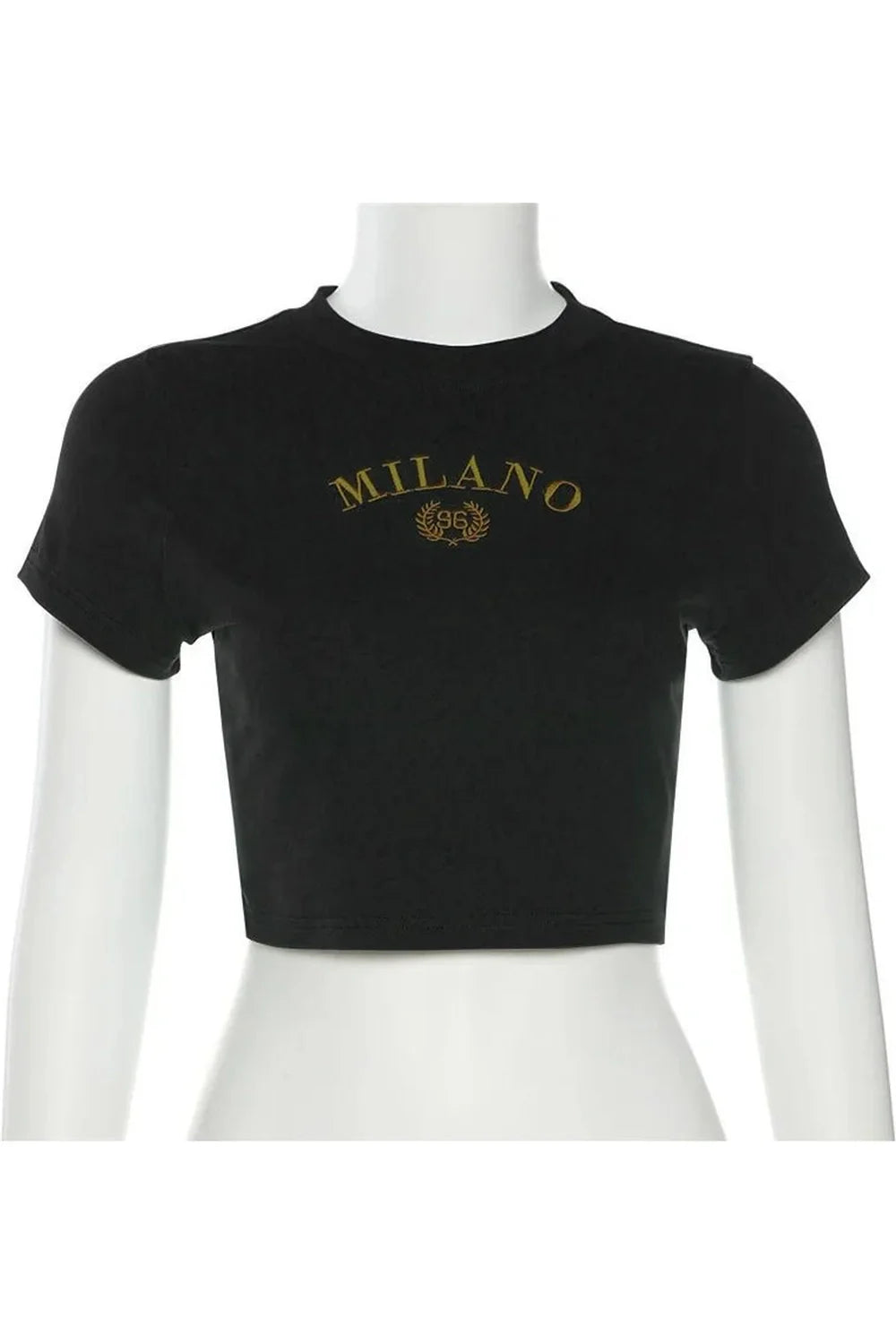 Black Milano Crest Cropped Top with style.