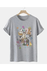 Oversized light grey t-shirt with milk cat graphic.