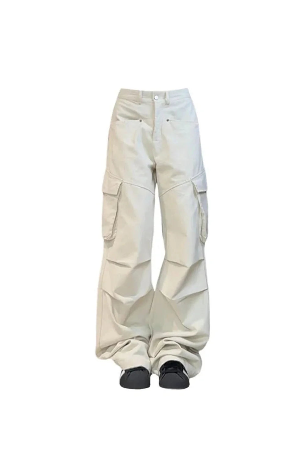 Stylish Off White cargo pants with wide legs.