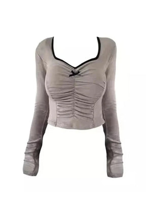 Elegant Mocha Mystique Ruched Top in Khaki.