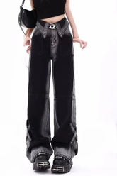 Stylish Fall Monochrome Majesty Wide-Leg Jeans Black-8812.