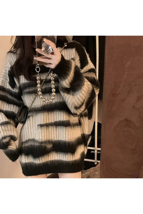 Black Monochrome Tie-Dye Oversized Sweater with vibrant pattern.