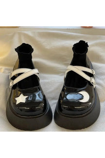 Platform Mary Janes Shoes with Moon & Star, black.