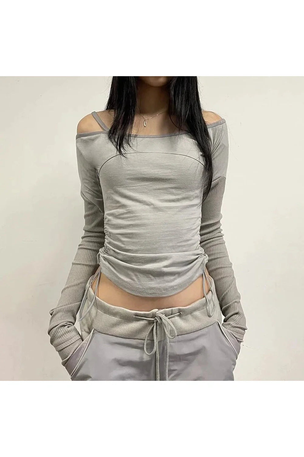 Stylish Acubi Moonlit Asymmetry Top in Gray.