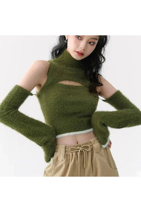 Mossy Cutout Fuzzy Crop Top