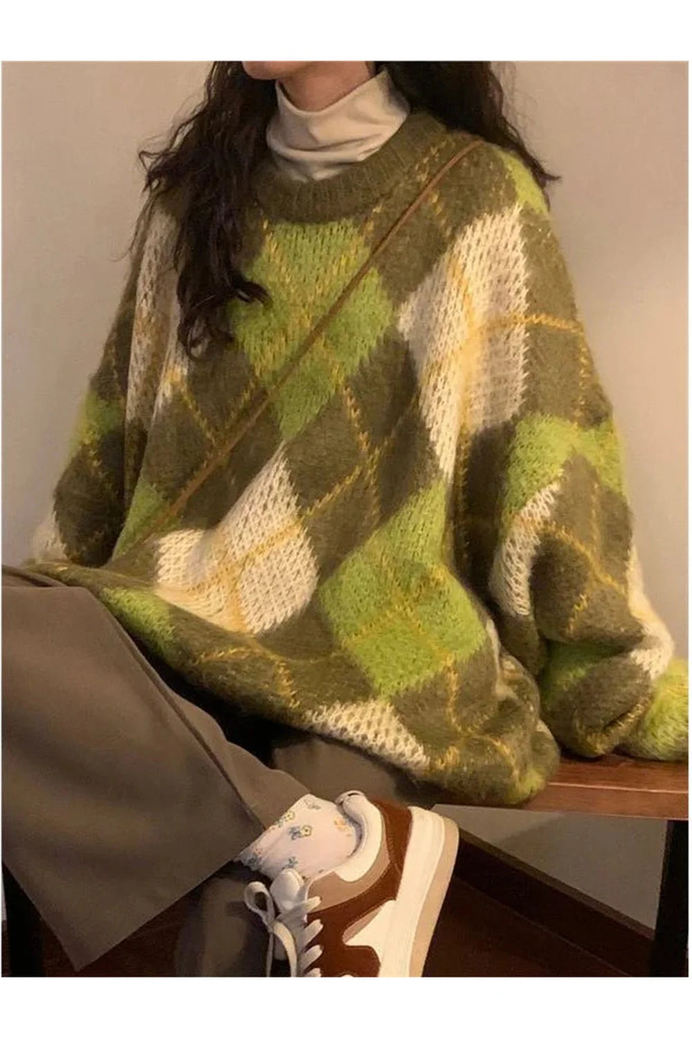 Mossy Plaid Oversized Sweater