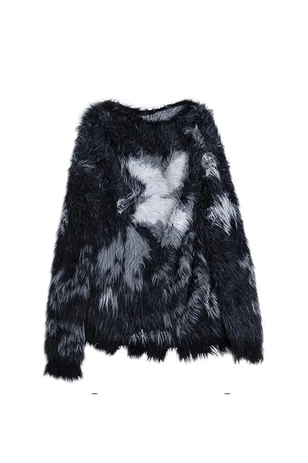 Cozy Nebula Fuzz Distressed Sweater in Black.