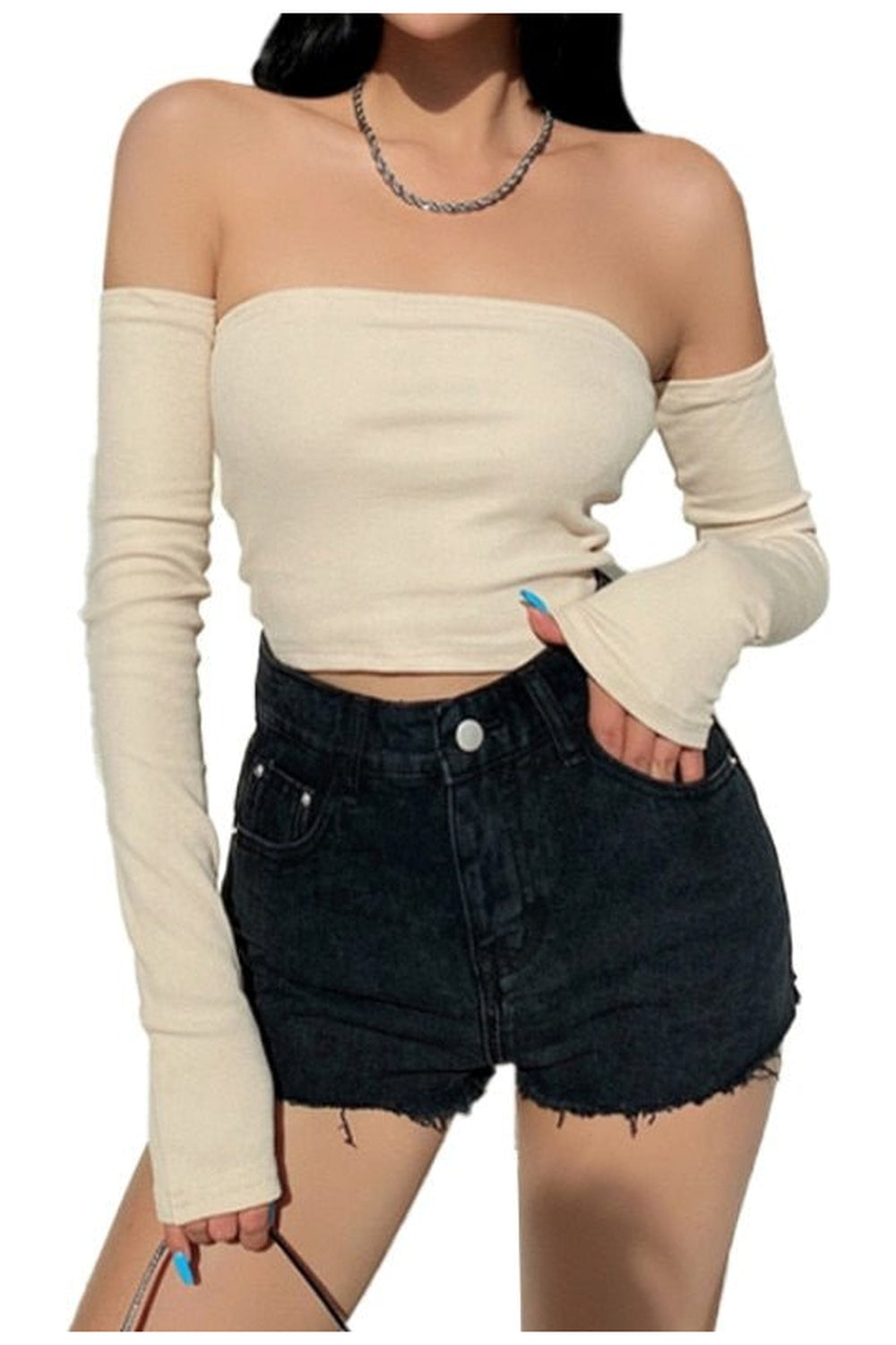 Fitted off shoulder top, variant 1, chic.