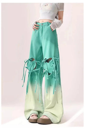 Ombre Cutout Lace-Up Pants