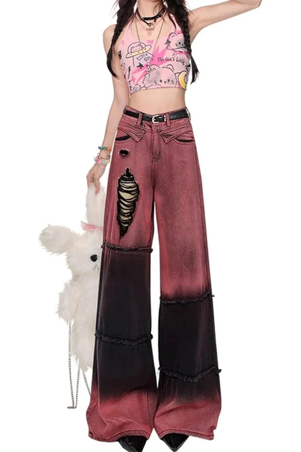 Stylish Red Ombre Spiral Grunge Pants.