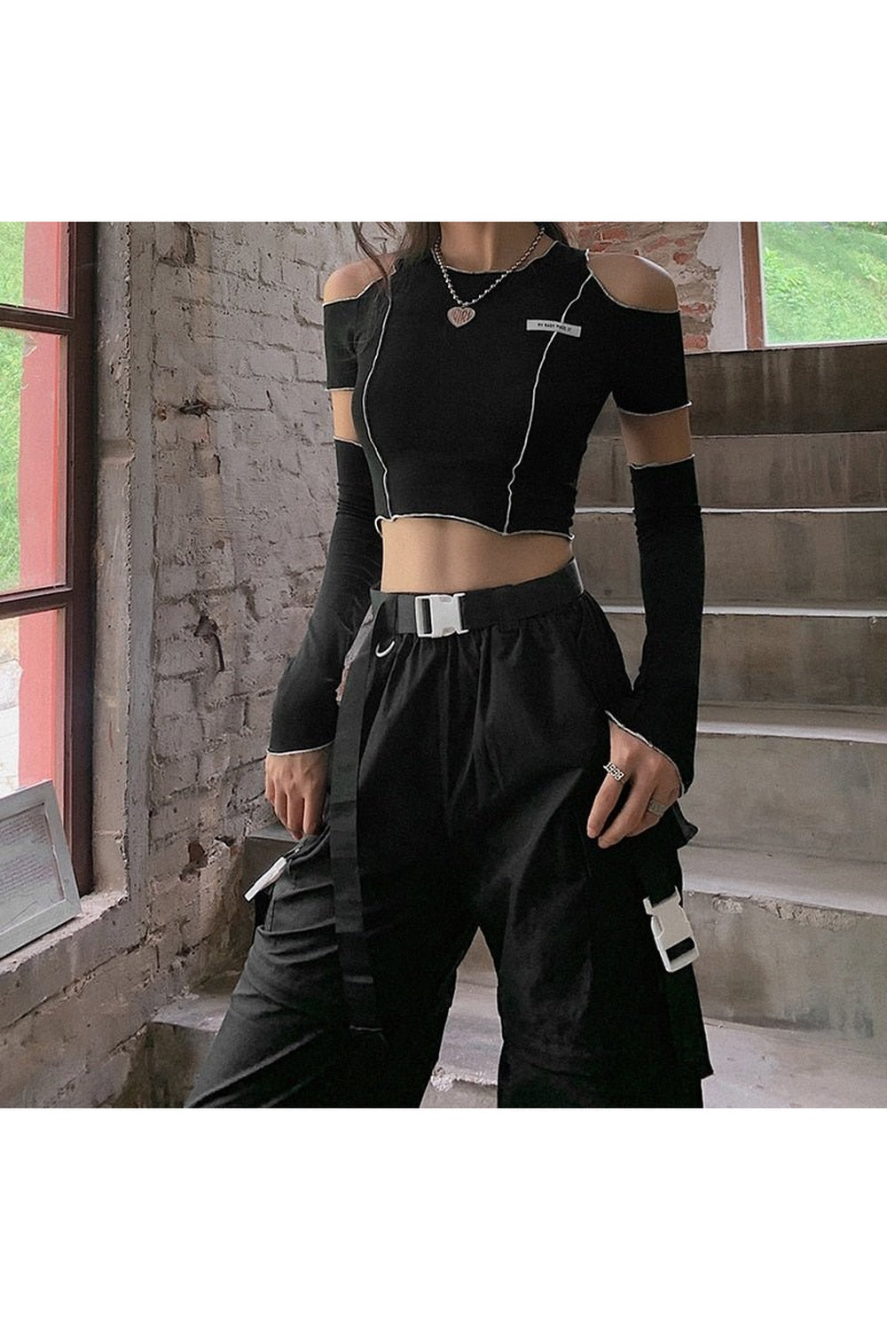 Open Shoulder Sleeve Crop Top