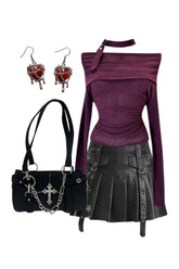 Black gothic outfit with pleated skirt ensemble.