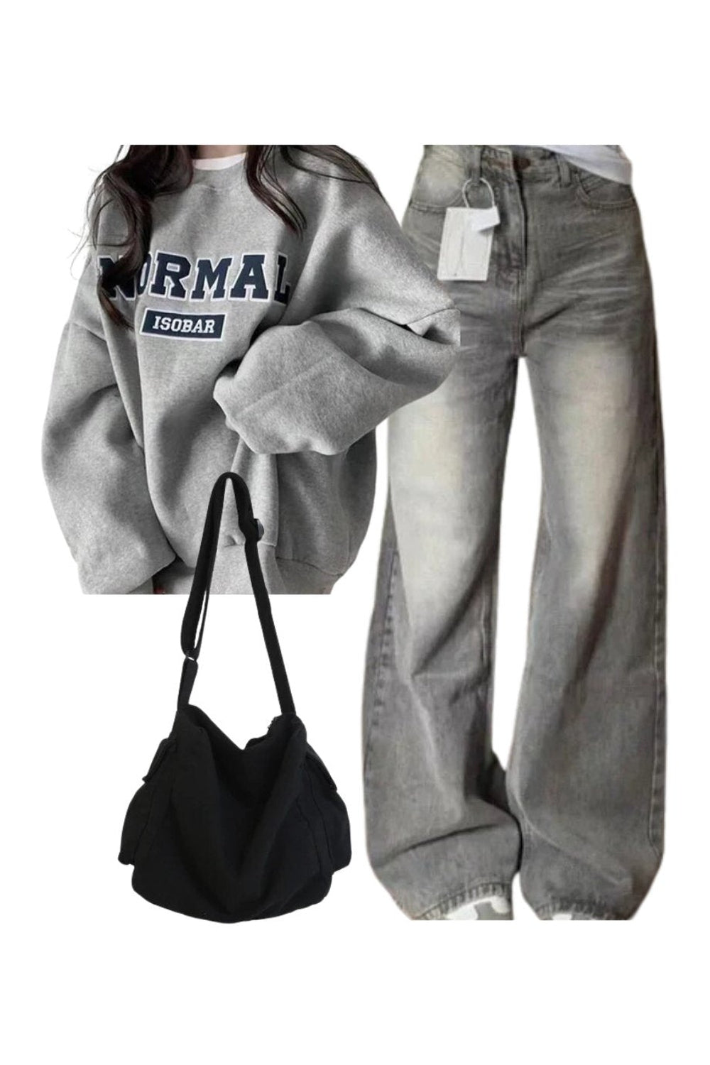 Y2k outfit with baggy denim pants.