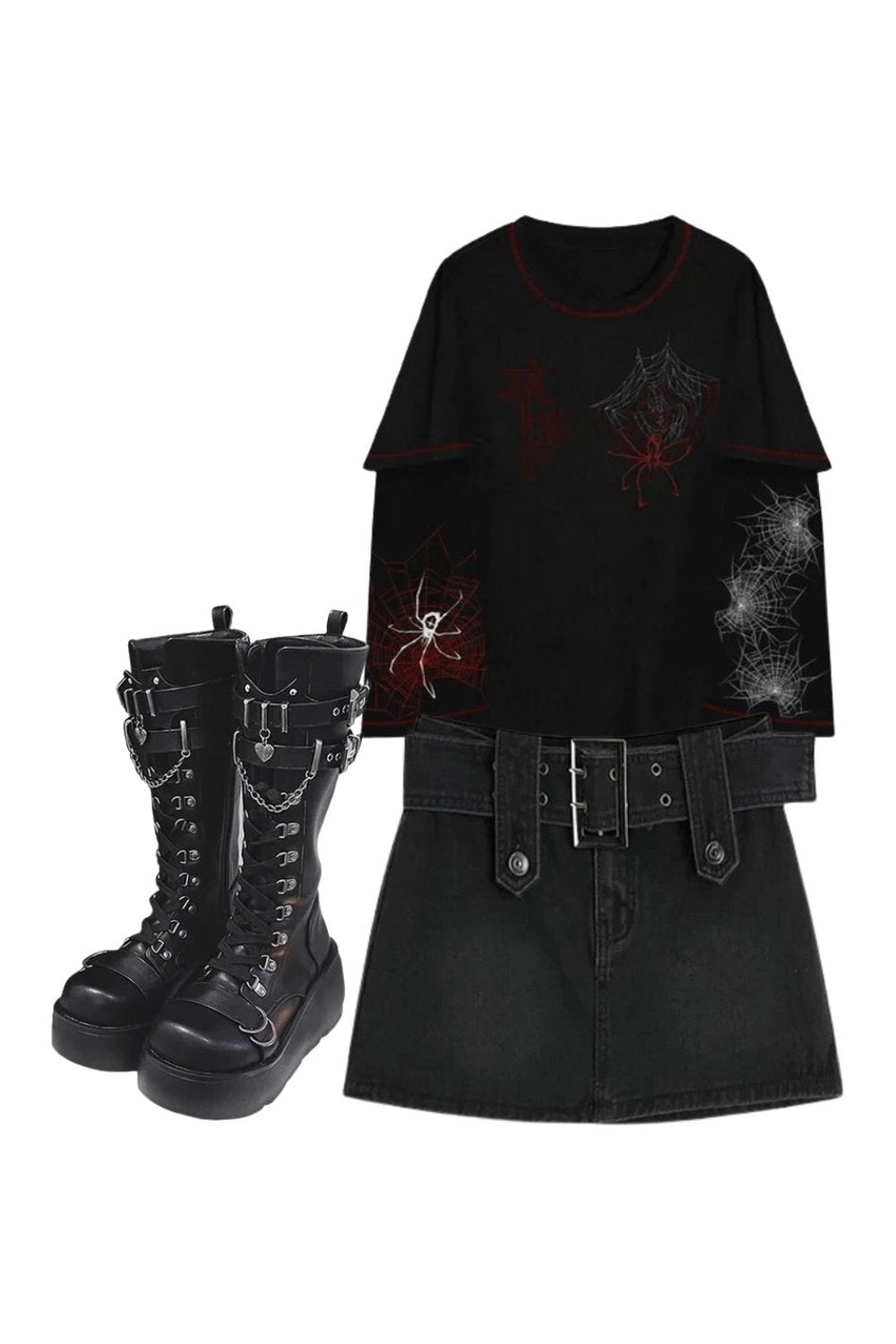 Stylish midnight rebel outfit with gothic boots.