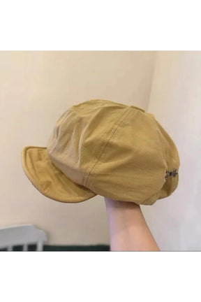 Oversized Berets Caps in khaki, elegantly styled.