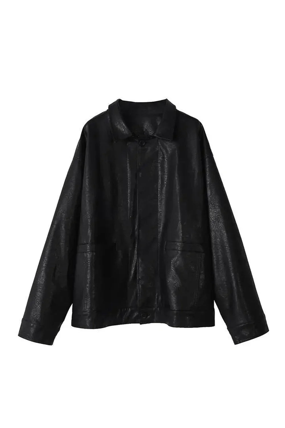 Fall Oversized Black Leather Shirt Jacket