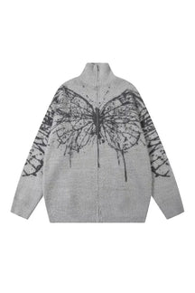 Cozy Gray oversized sweater with butterfly design.