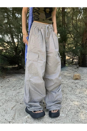 Stylish Oversized Cargo Parachute Pants in huise.