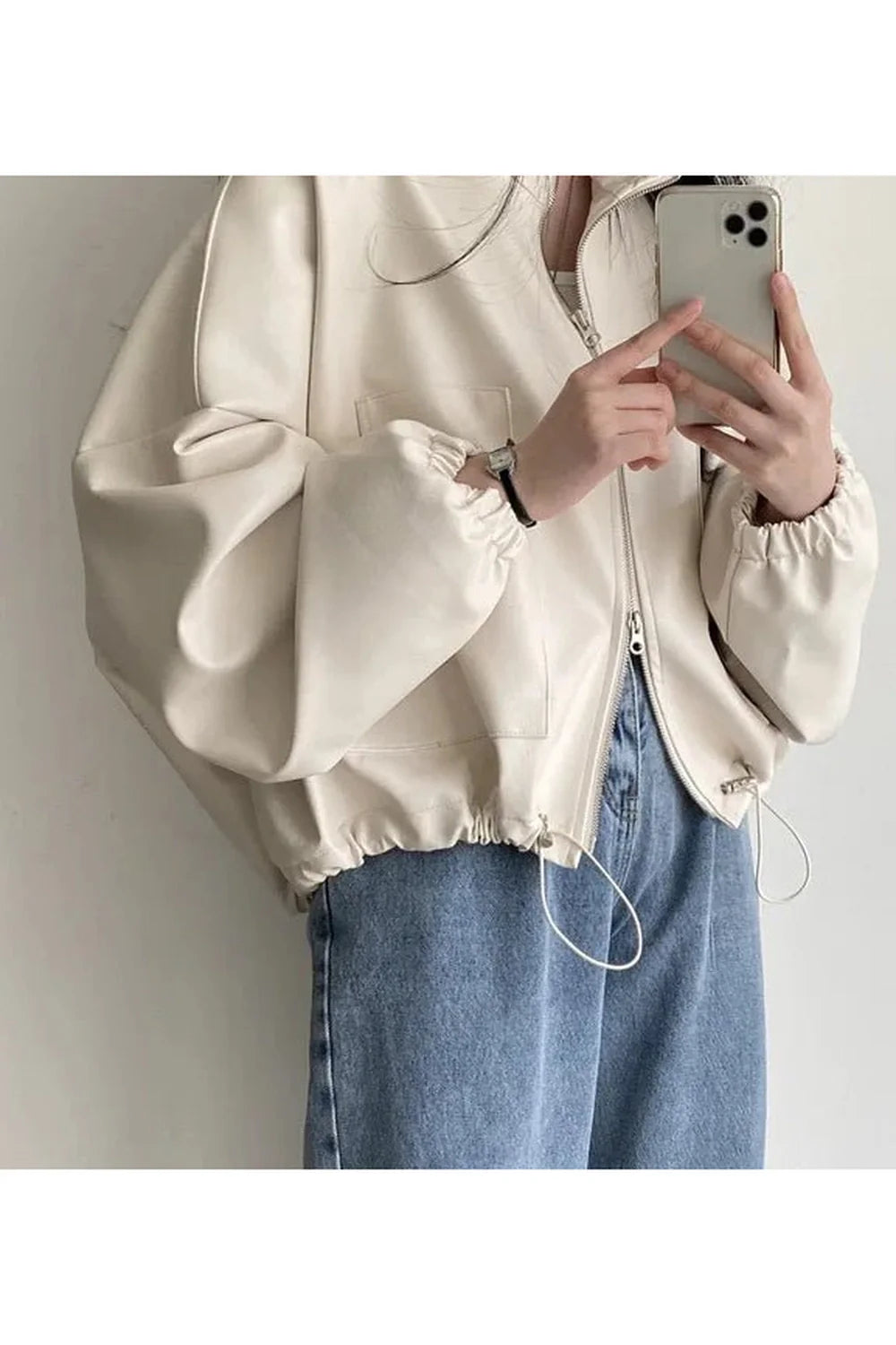 Fall Oversized Faux Leather Bomber Jacket