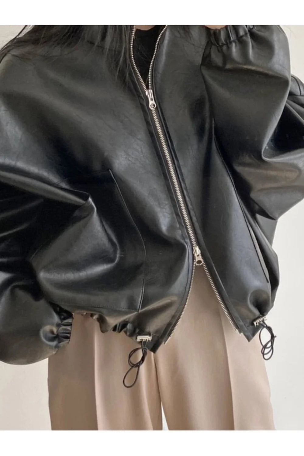 Fall Oversized Faux Leather Bomber Jacket