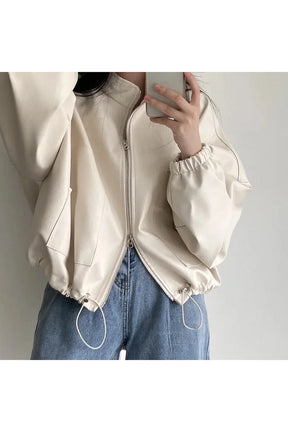 Fall Oversized Faux Leather Bomber Jacket