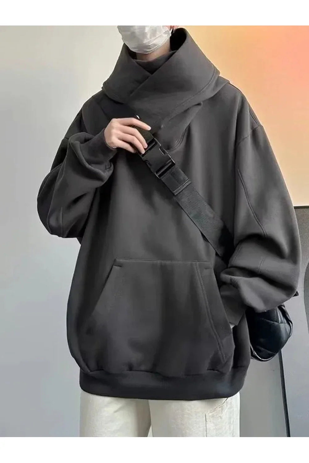 Oversized Futuristic Hooded Sweatshirt in Dark Grey, urban-edge.