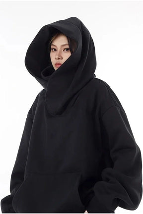 Oversized Futuristic Hooded Sweatshirt in black, trendy style.