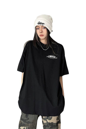 Black Oversized Graphic Cotton T-shirt, bold design.