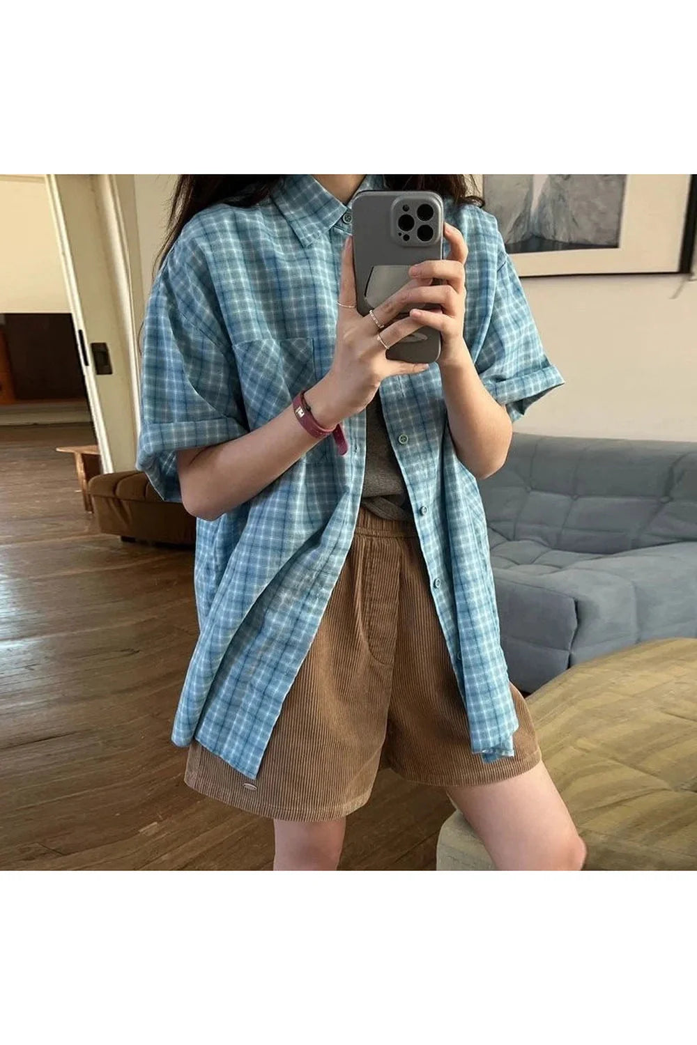 Oversized Sky Plaid Shirt in PIc variant, casual style.