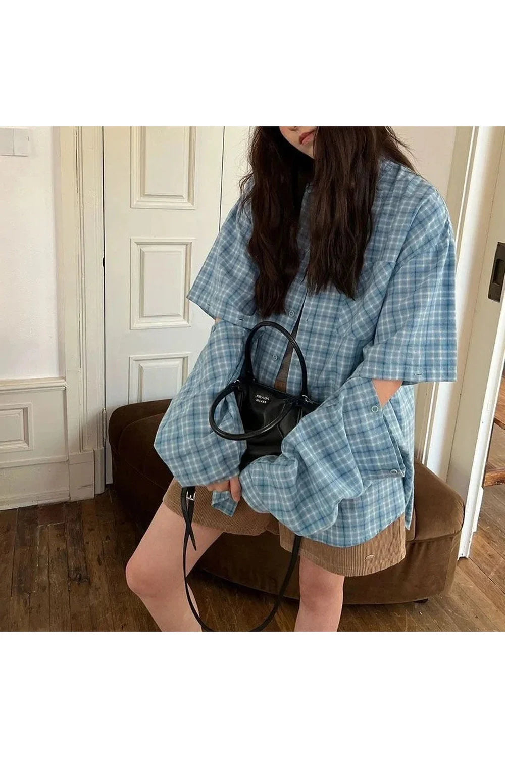 Oversized Sky Plaid Shirt