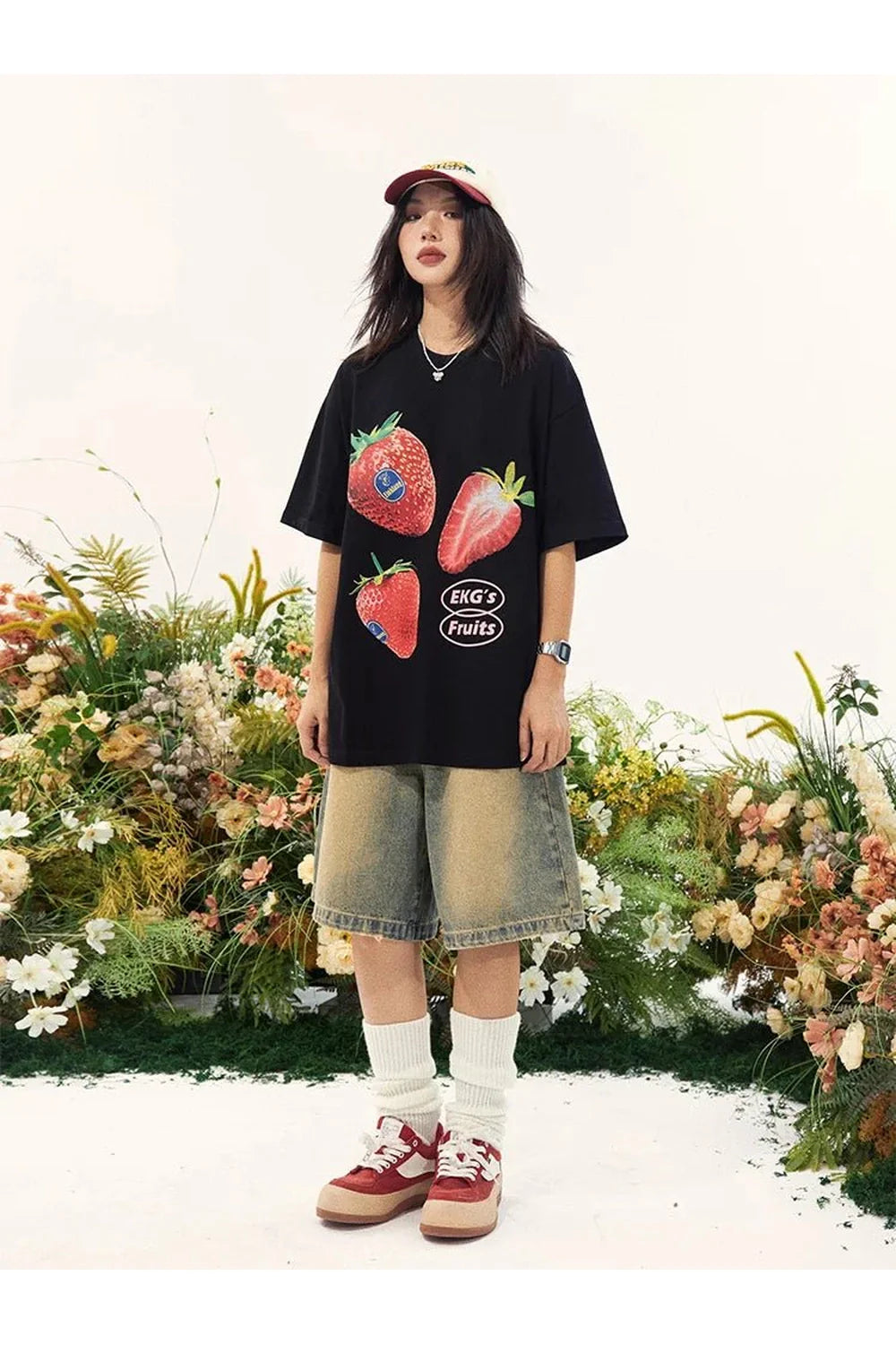 Oversized Strawberry Graphic T-Shirt