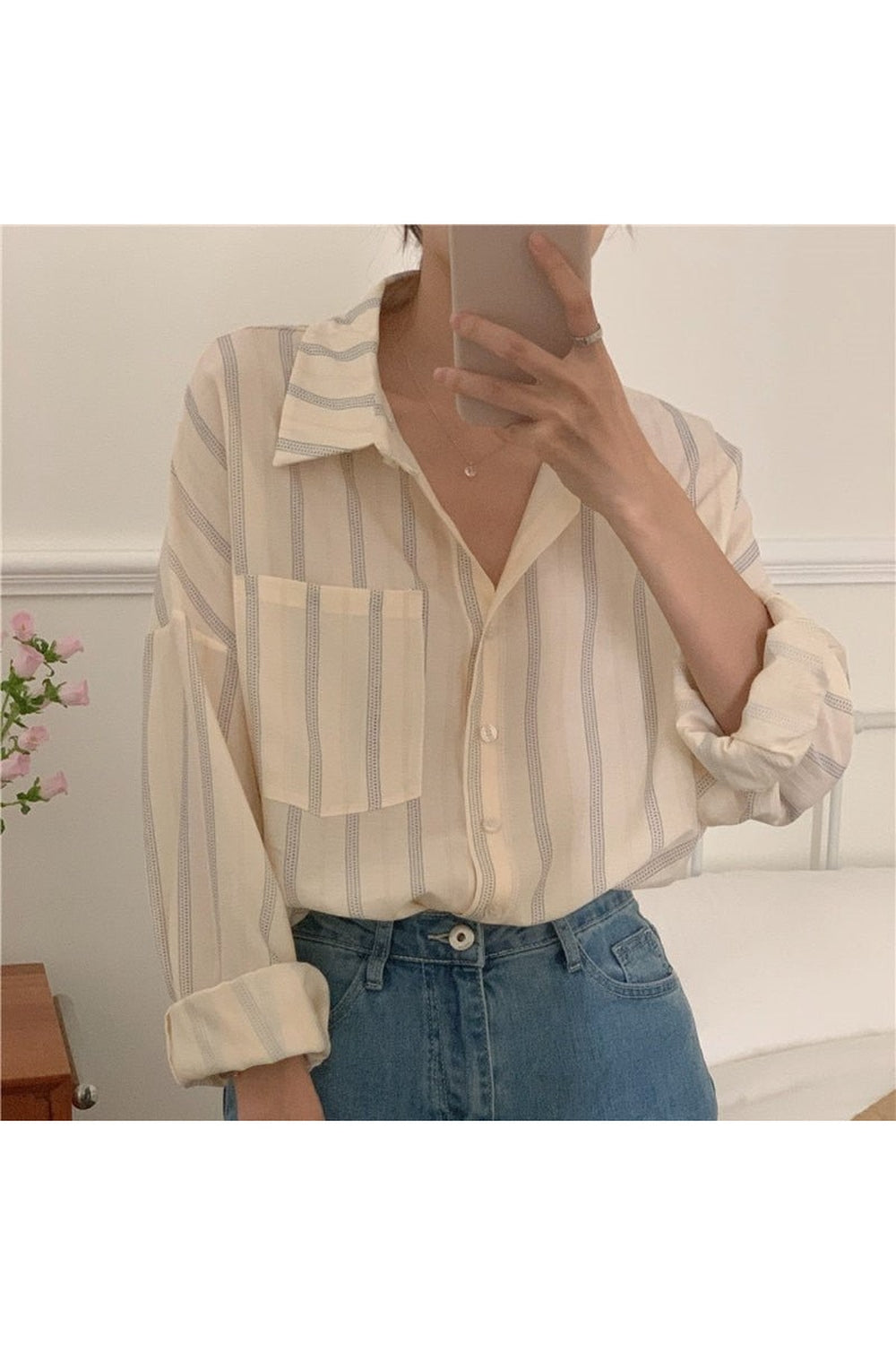 Oversized Striped Pocket Blouse