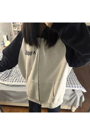 Fall Oversized Two-Tone Zip-Up Hoodie