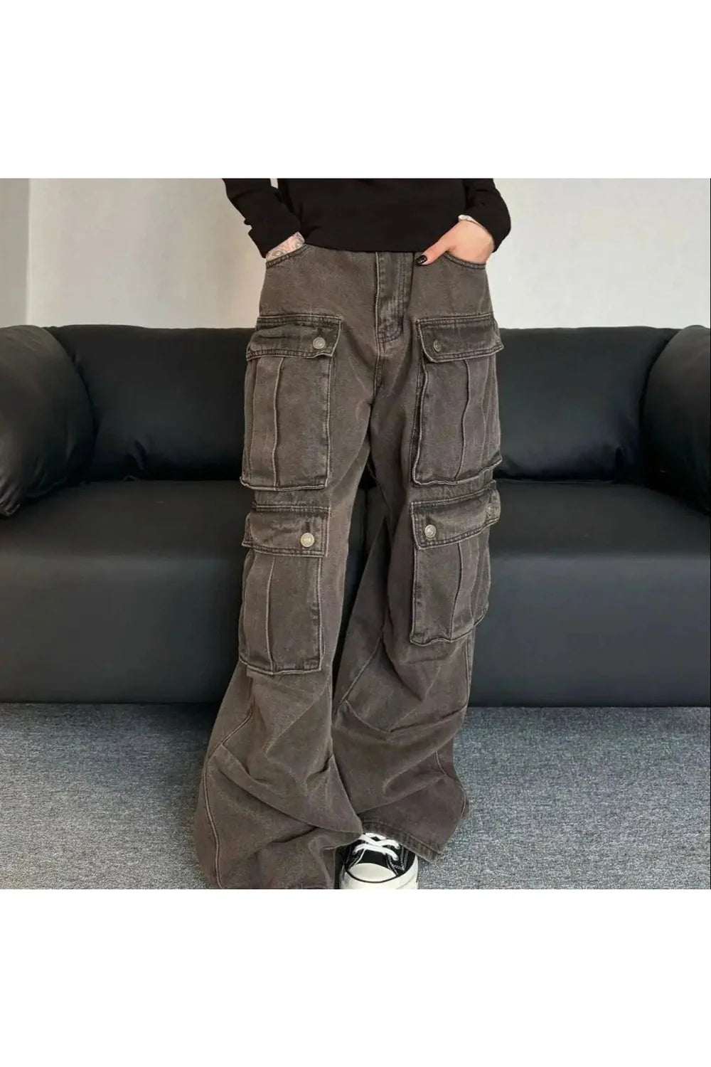 Oversized Utility Cargo Pants Picture Color in Olive.