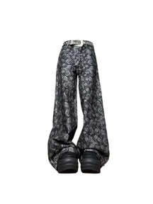 Black Paisley Shadow Wide-Leg Pants: Elegant and stylish.